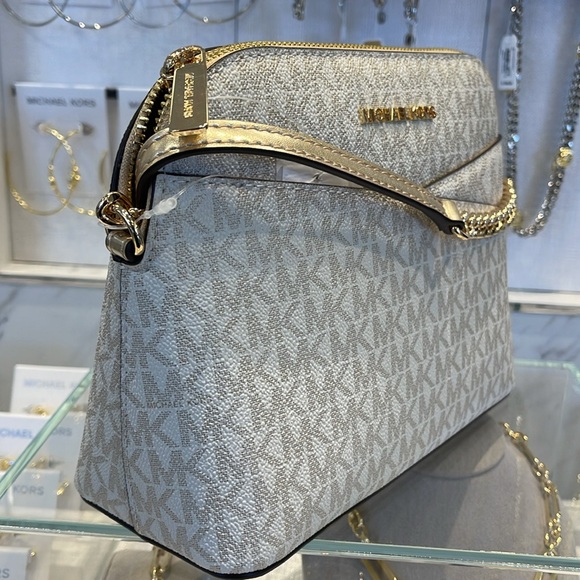 Michael Kors Jet Set Travel Medium Metallic Signature Logo Dome Crossbody Satchl - Picture 3 of 16